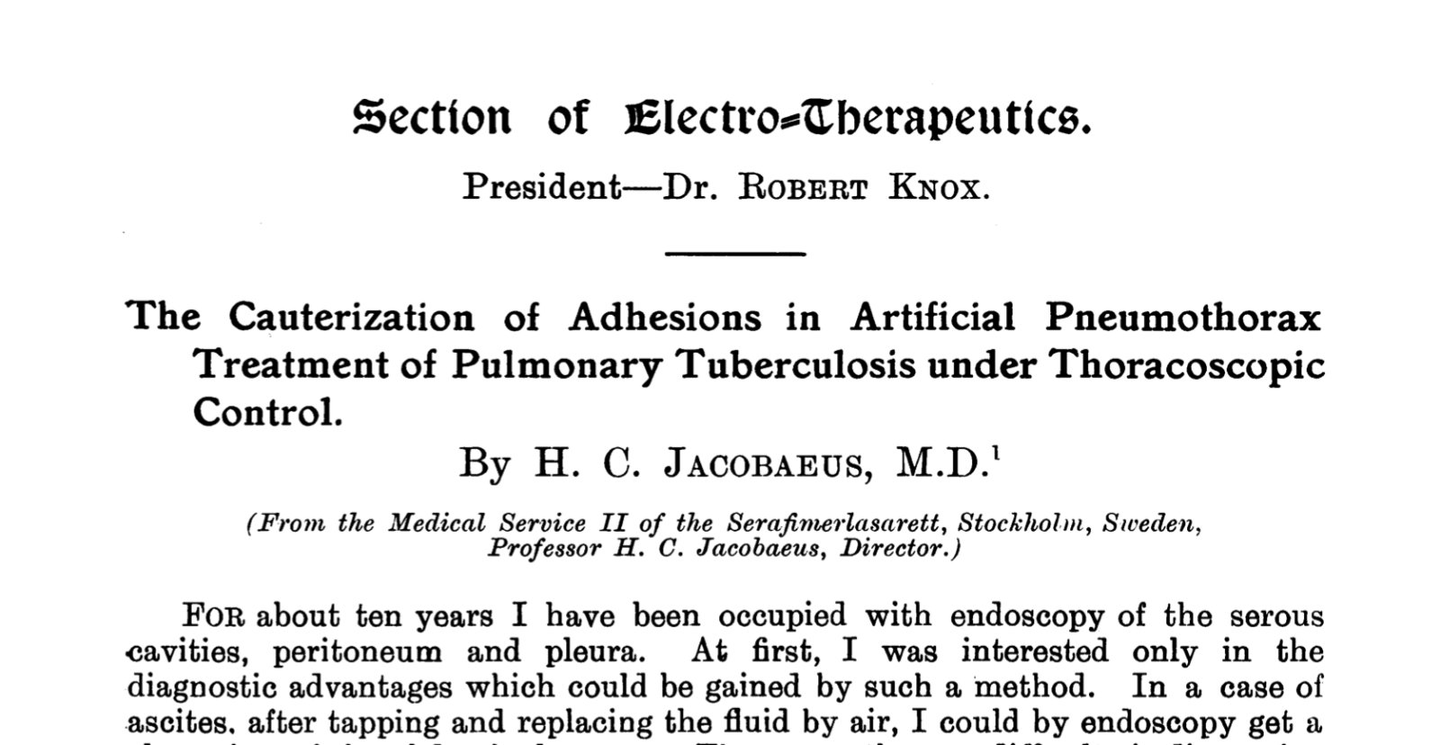 Publicación de Jacobaeus, 1923